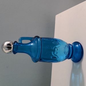 Vintage Mid Century Modern Aphrodite Pudica Blue Glass Bottle Made in Belgium